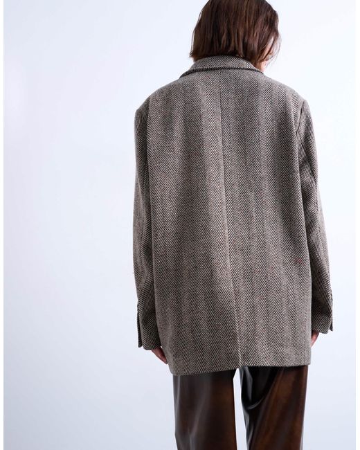 TOPSHOP Gray Twill Heritage Blazer With Wool