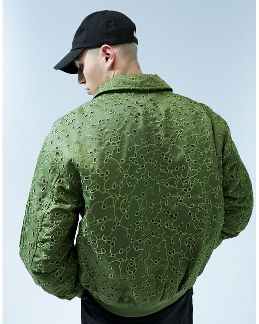 ASOS Green Oversized Embroidery Bomber Jacket for men