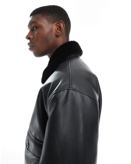 Bomber en similicuir avec col en fausse fourrure ASOS pour homme en coloris Black
