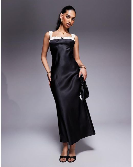 Princess Polly Blue Satin Contrast Strap Detail Bow Front Maxi Dress