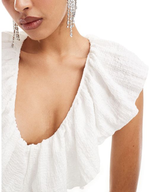 Pretty Lavish White Crinkle Ruffle Cut-out Maxi Dress