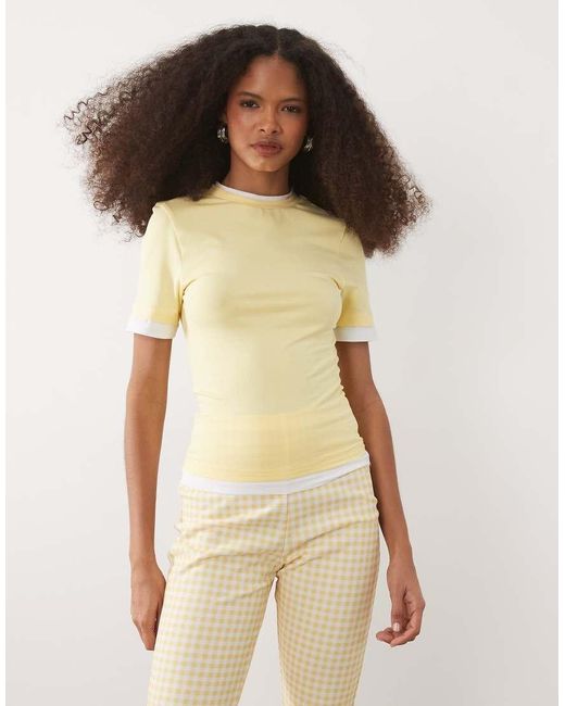 ASOS Yellow Short Sleeve Double Layer Top