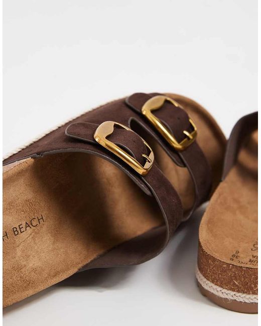 South Beach Brown Double Buckle Sandals