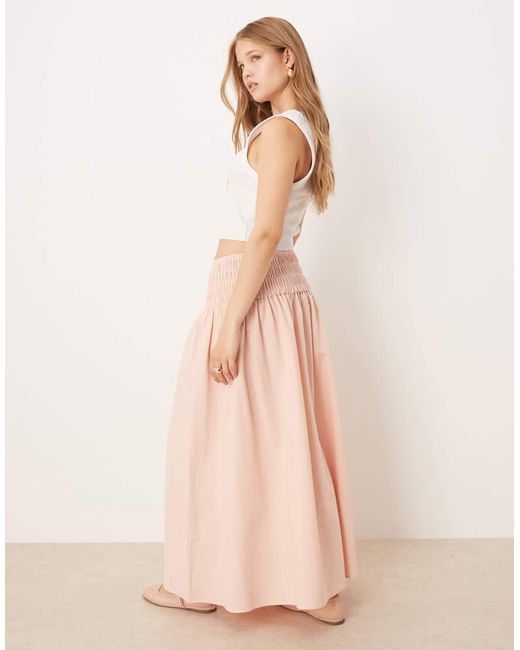 ASOS Maxi-Rok Met Gesmokte Taille in het Natural