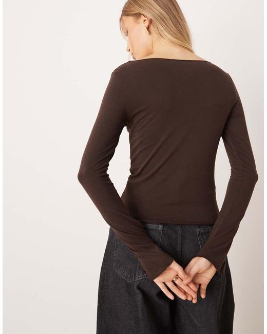 Mango Brown Boat Neck Flared Sleeve T-shirt