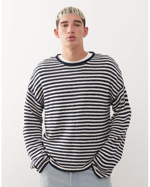 Pull ample oversize en fine maille à rayures Collusion pour homme en coloris Blue