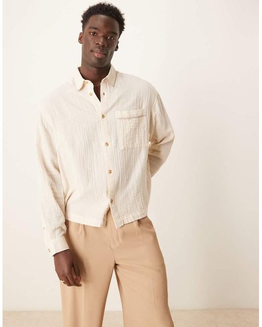 ASOS Recht Overhemd Met Normale Pasvorm, Textuur En Bies in het Natural voor heren