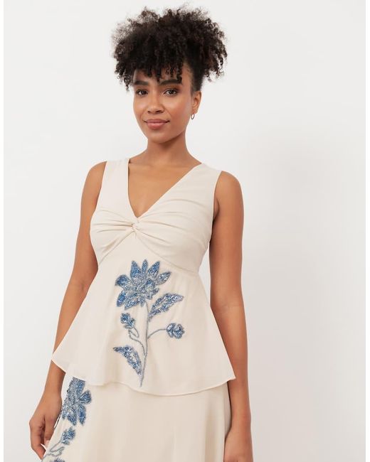 Maya Natural Twist Front Embellished Tiered Midaxi Dress