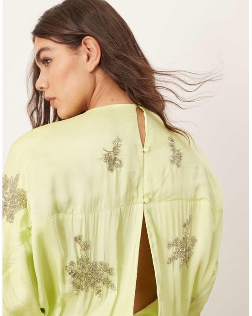 Curve - robe style années 30 avec fleurs ornementées - citron ARRANGE en coloris Natural
