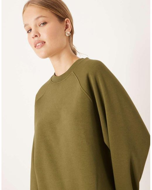 ASOS Natural Oversized Brushback Sweatshirt With Raglan Detail