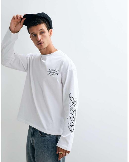 Weekday White Oversized Long Sleeve T-Shirt With Broken Beats Graphic Print for men