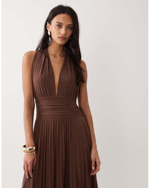 Abercrombie & Fitch Brown Multiway Halter Neck Open Back Maxi Dress