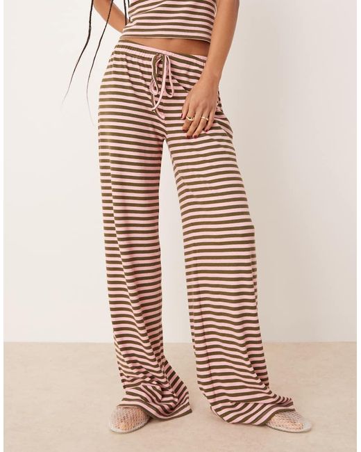 Pantaloni Con Fondo Ampio A Righe Verdi E Rosa di ASOS in Natural
