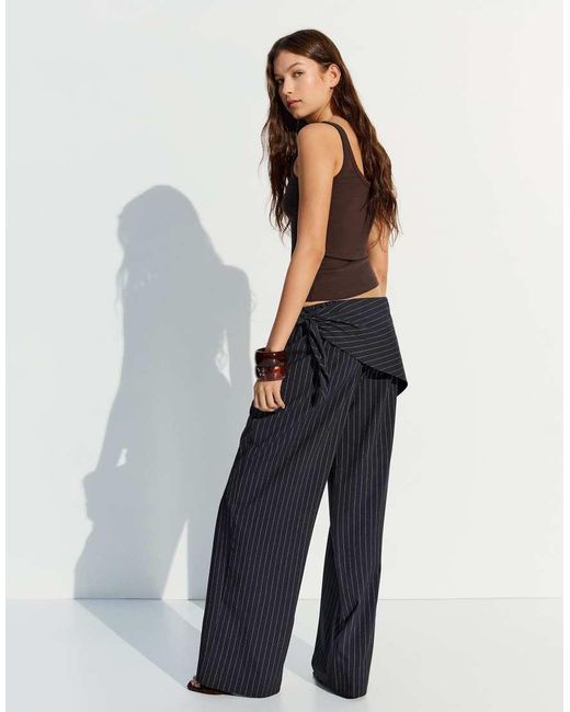 Bershka Blue Tailored Fit Scarf Trousers
