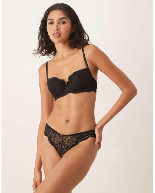 Boux Avenue Black Emma Floral Lace Scallop Edge Comfy Thong