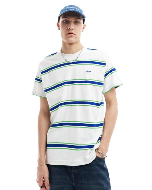 T-shirt manches courtes à rayures Obey pour homme en coloris Blue