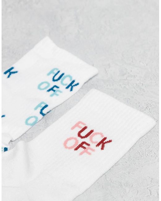 ASOS White 2 Pack Socks With Swear Word Graphic for men