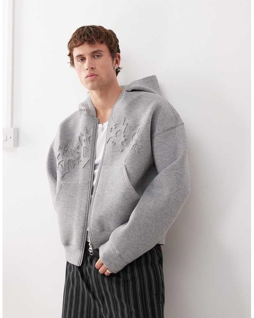 Weekday Gray Simon Scuba Zip Through Hoodie With Embroidered Graphic for men