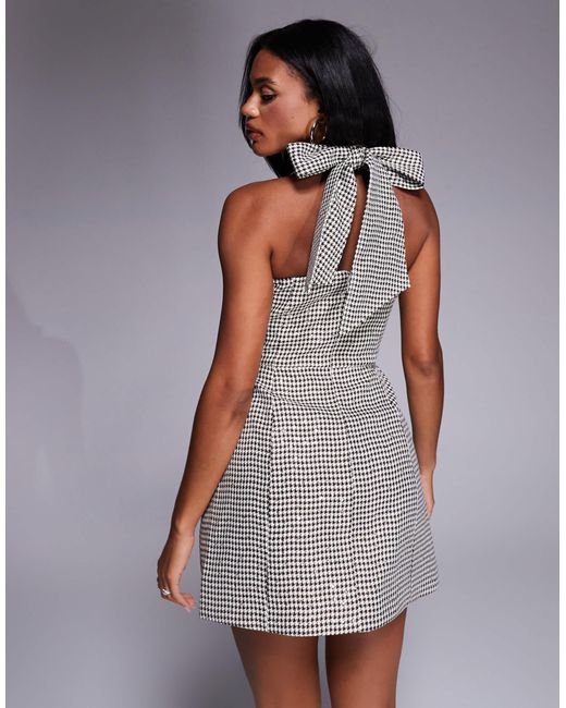 ASOS Gray Sequin Houndstooth Halter Mini Dress With Embellished Buttons