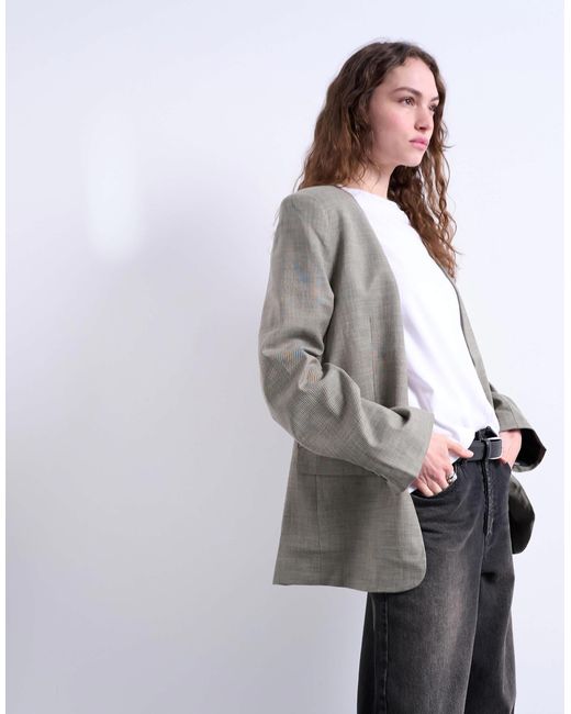 TOPSHOP Gray Collarless Throw On Blazer