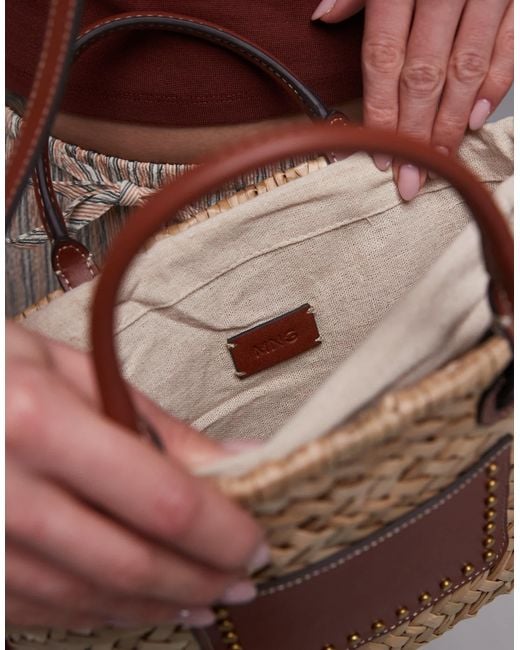 Mango Brown Woven Structured Shoulder Bag