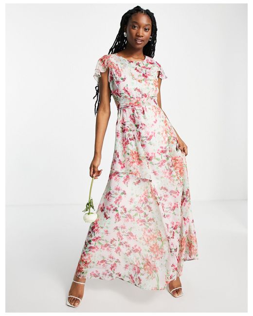 Girls Flutter Sleeve Dress Floral Prints Dresses For Big Girls Summer Dresses Kids Elegant Dress Kid Girls Casual Outfits Clothing Girl Beach Dress