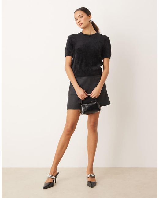 Mango Black Fluffy Short Sleeve Knitted Top