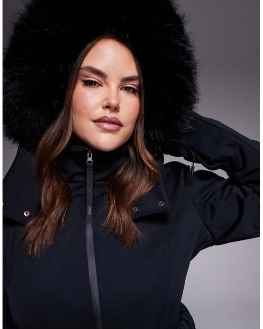 ASOS 4505 Ski & Snow Blue Asos 4505 Curve Ski Soft Shell Belted Ski Suit With Slim Kick Leg And Faux Fur Hood