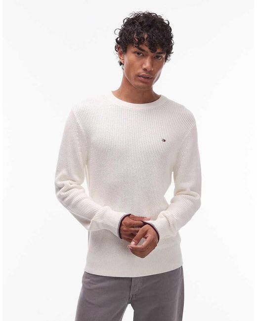 Tommy Hilfiger White Tipped Crew Neck Sweater for men