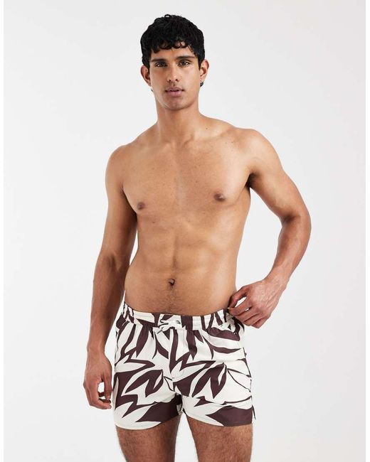 Aray White Leaf Print Swimshorts for men