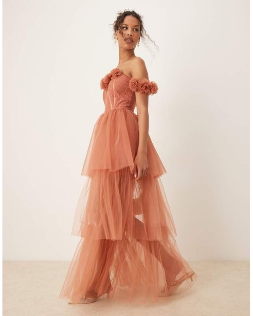 LACE & BEADS Multicolor Rosette Corset Maxi Dress