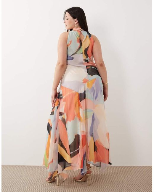 ASOS Pink Asos Design Curve Chiffon High Neck Maxi Dress