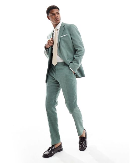 SELECTED – schmal geschnittene anzughose aus leinenmix in Green für Herren