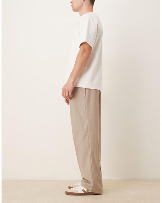 ASOS Natural Smart Wide Leg Trousers With Front Deep Pleat for men