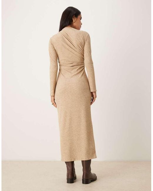 ASOS Natural Ribbed Drape Maxi Dress