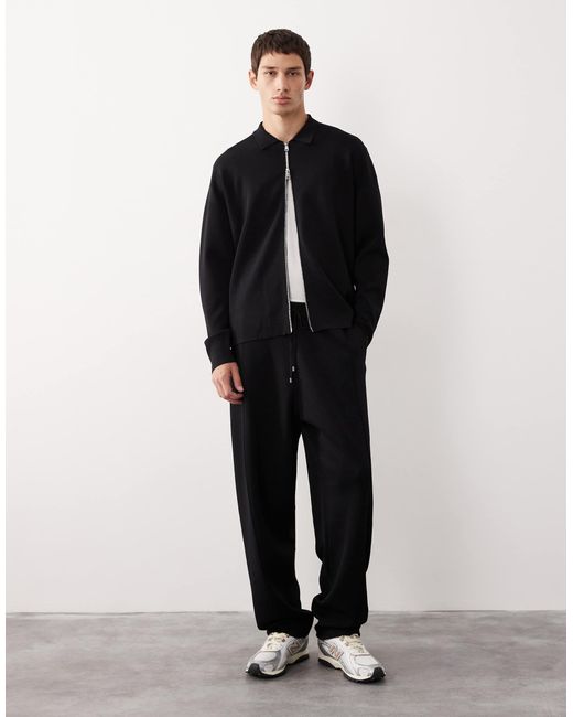 Gilet décontracté d'ensemble en maille compacte à fermeture éclair - noir ASOS COLLECTIVE pour homme en coloris Blue