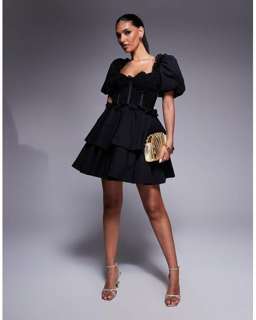 ASOS Black Faux Feather Maxi Dress With Satin Twisted Bust