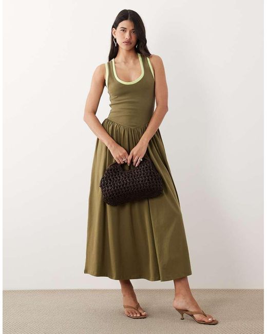 ASOS Green Contrast Trim Midi Dress
