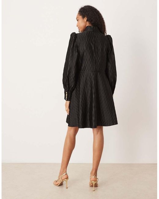 Y.A.S Black High Neck Satin Mini Dress With Button Front