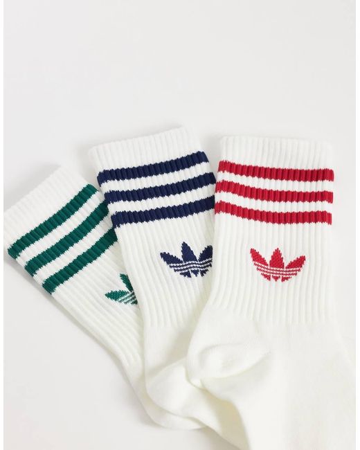 Adidas Originals White 3 Pack Three Stripe Crew Socks