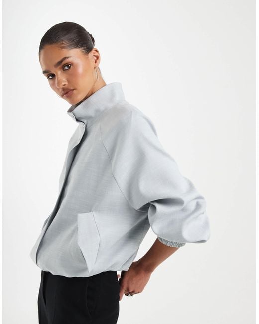ASOS Gray Linen Funnel Neck Jacket