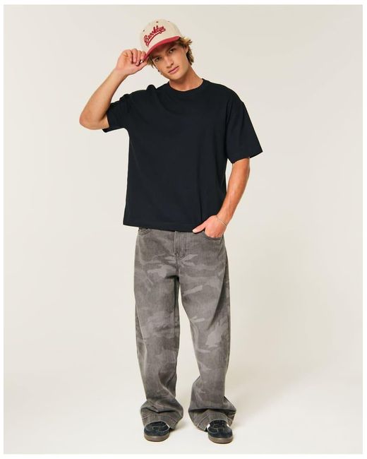 Hollister Black Boxy Heavyweight Crew T-Shirt for men