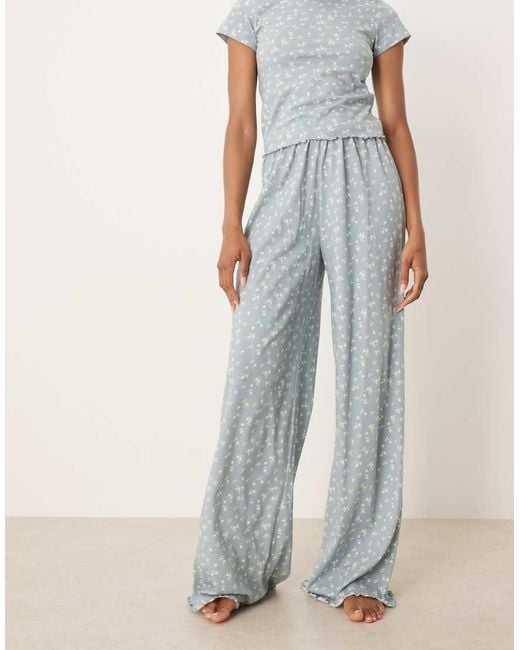 Pantalones De Pijama Azules Con Estampado De Florecitas Mix & Match De Asos Design Tall ASOS de color White