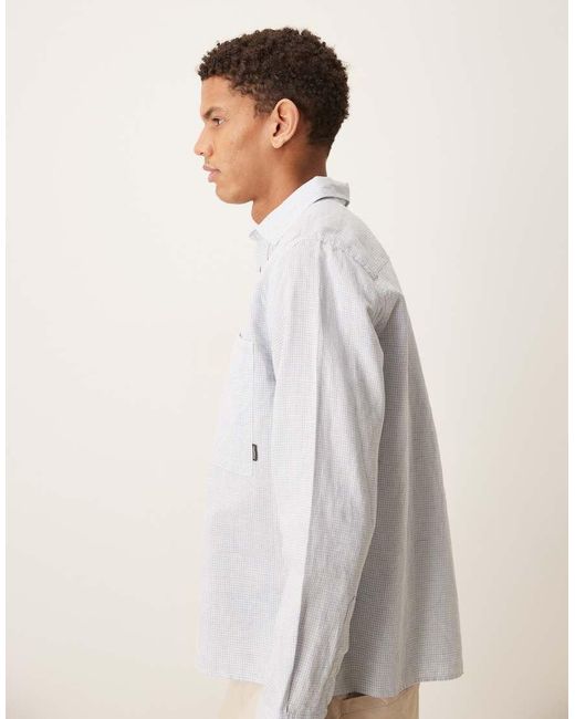 Pompeii UK White Pompeii Micro Check Long Sleeve Linen Shirt for men