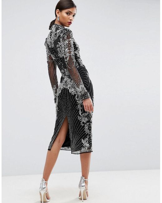 ASOS Red Carpet Embellished Fringe Midi Pencil Dress in Black Lyst
