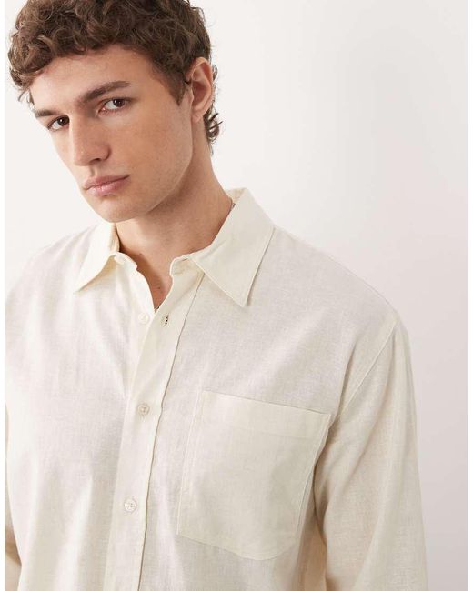 Redefined Rebel White Angel Boxy Long Sleeve Linen Mix Shirt for men