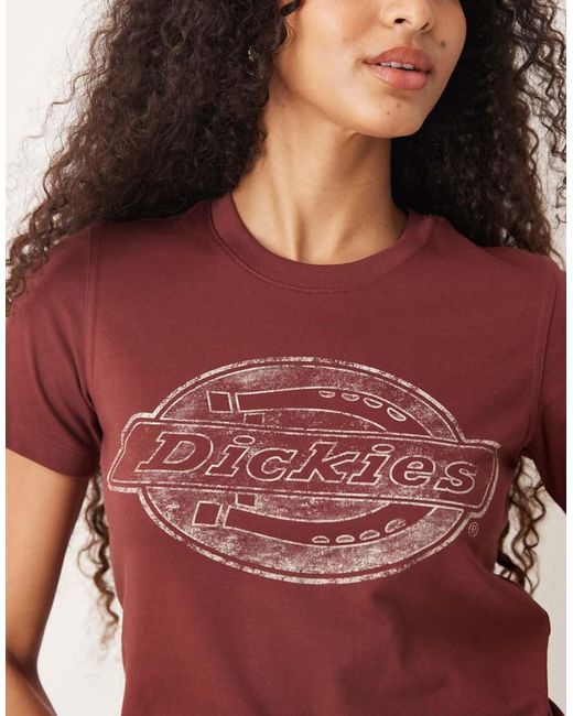 Dickies Red Apac Wicking Large Central Logo Long Line Baby Tee