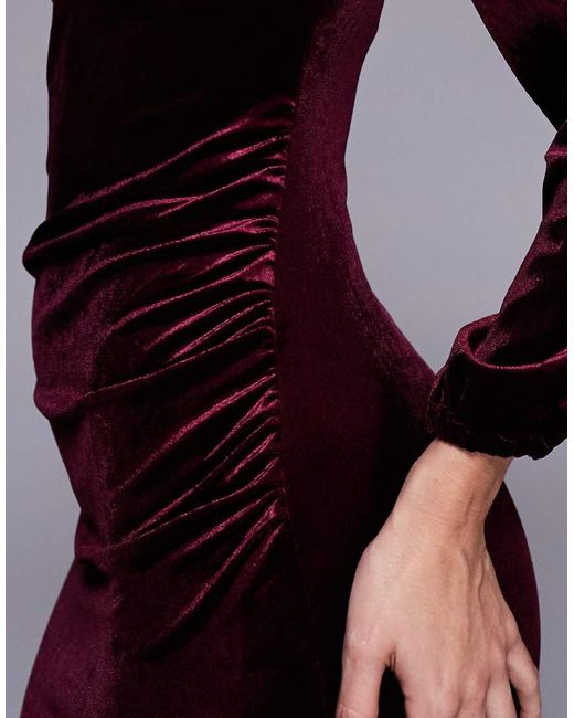 Vesper Purple Velvet One Sleeve Asymmetric Midi Dress