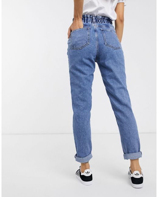 New Look High Waist Paperbag Mom Jeans in Blue | Lyst