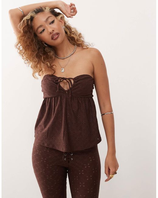 Motel Brown Boyd Broderie Bandeau Top